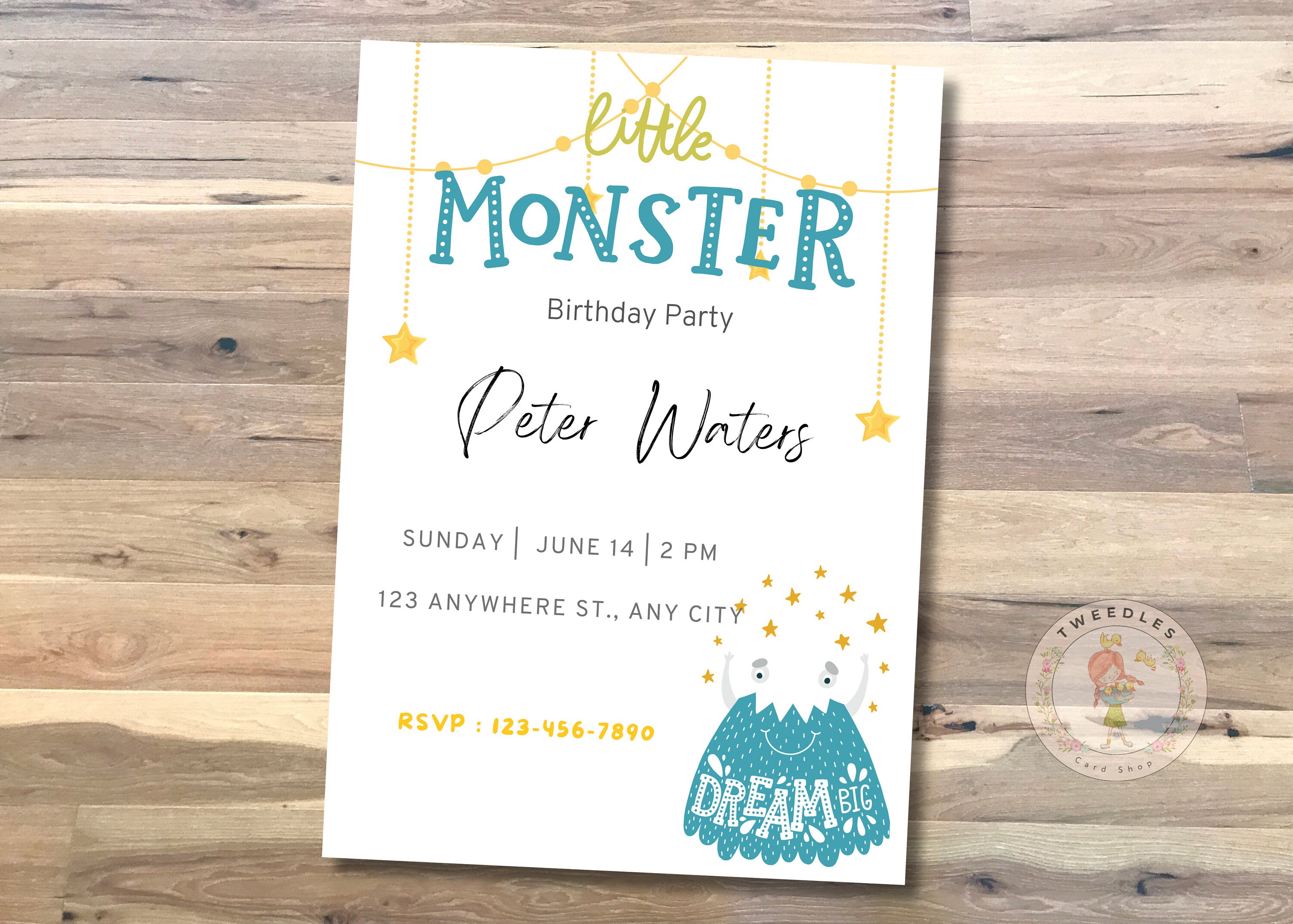 Little Monster Kid Birthday Invitation Printable, Blue Boy Monster ...