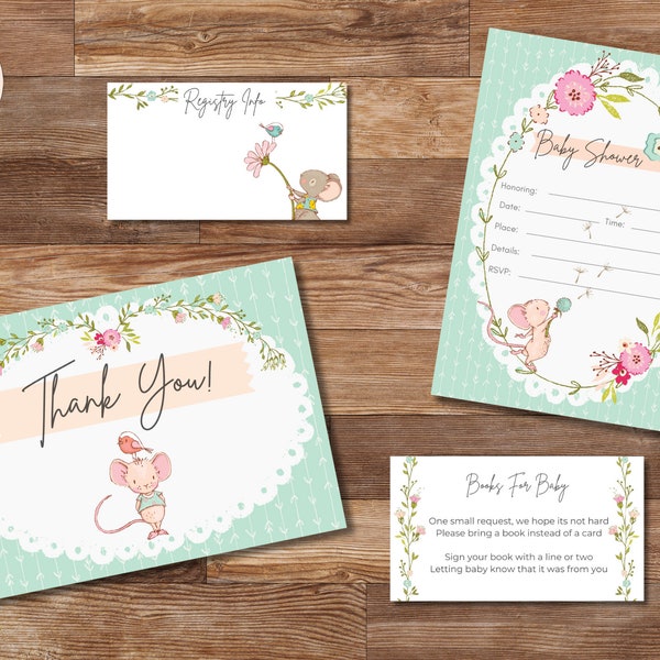 Whimsical Mouse Baby Shower Invitation Bundle