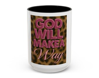 God Will Make A Way Mug | Leopard Print, Pink Script, Christian Faith