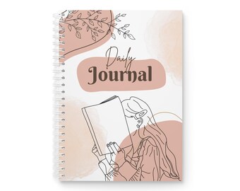 Daily Journal Notebook | Line Art Reader, Neutral Boho Cover