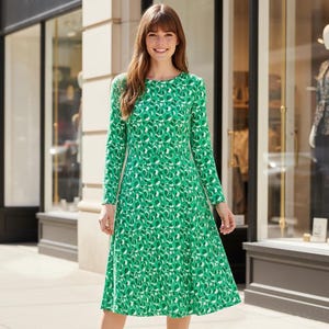green dress with leopards on it FARM Rio Green Artsy Leopards Long-Sleeve Maxi-Dress