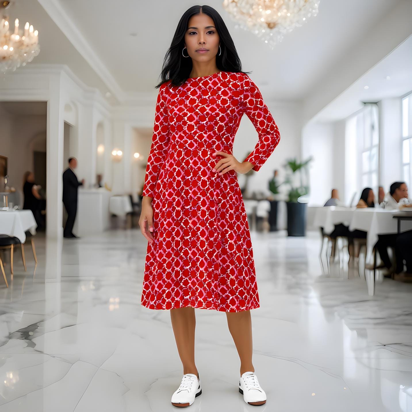 red geometric dress Red Geometric Print Mini Dress - Shirt Dress