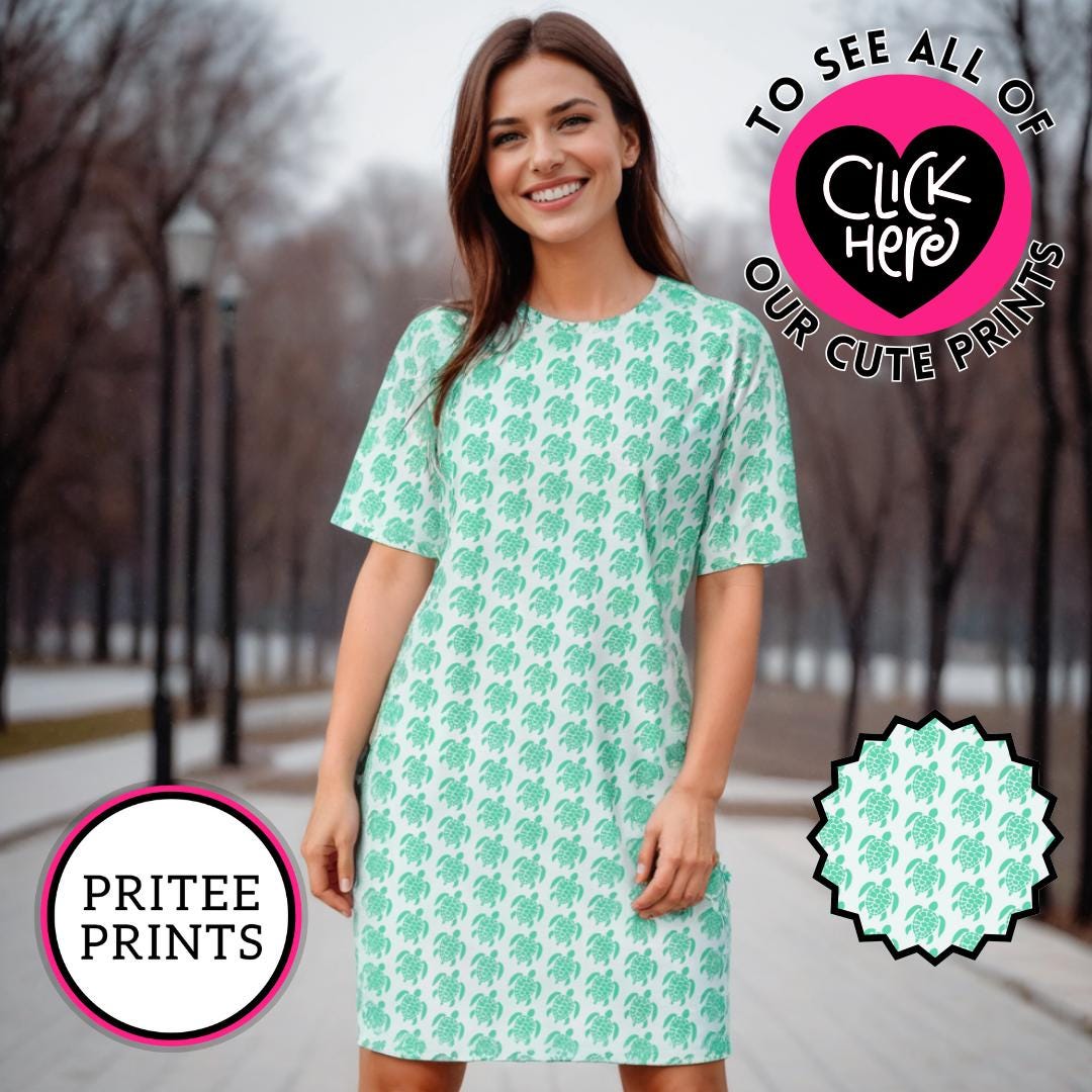 Green Turtle Print Dress – Summer Casual Dress, Comfortable, Flowy ...