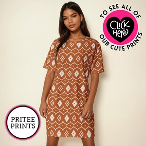 Boho Print Comfortable T-Shirt Dress - Casual Summer Dress, Comfy Summer Dress, Casual Trendy Dress, Cute Summer Dress, Geometric Pattern