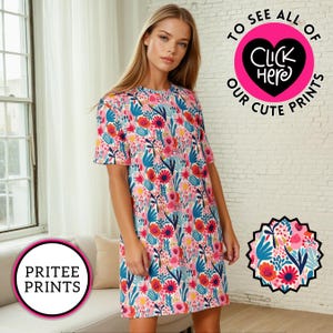 Bright Floral Print Dress – Casual Summer Dress, Everyday Flowy Floral, Lightweight, Vibrant, Trendy, Comfortable, Colorful, Boho Chic