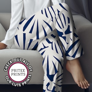 Blue Tropical Sea Shell Wide Leg Pants – Casual Beach Vacation Trousers