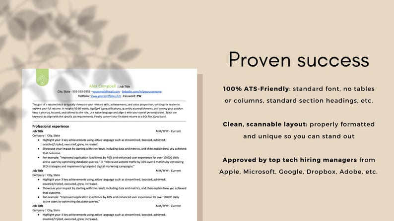 ATS Friendly Resume Template Approved by Google, Meta & Apple ...
