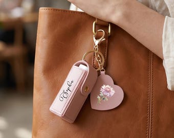 Personalized Lip Balm Bag Keychain with Mirror, Custom Lipstick Case For Women, Bridesmaid Gift