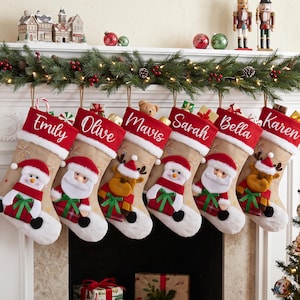 Gepersonaliseerde 3D-kerstsokken voor 2026, geborduurde kerstsokken met familienaam, kerstsokken met monogram, kerstdecoratie