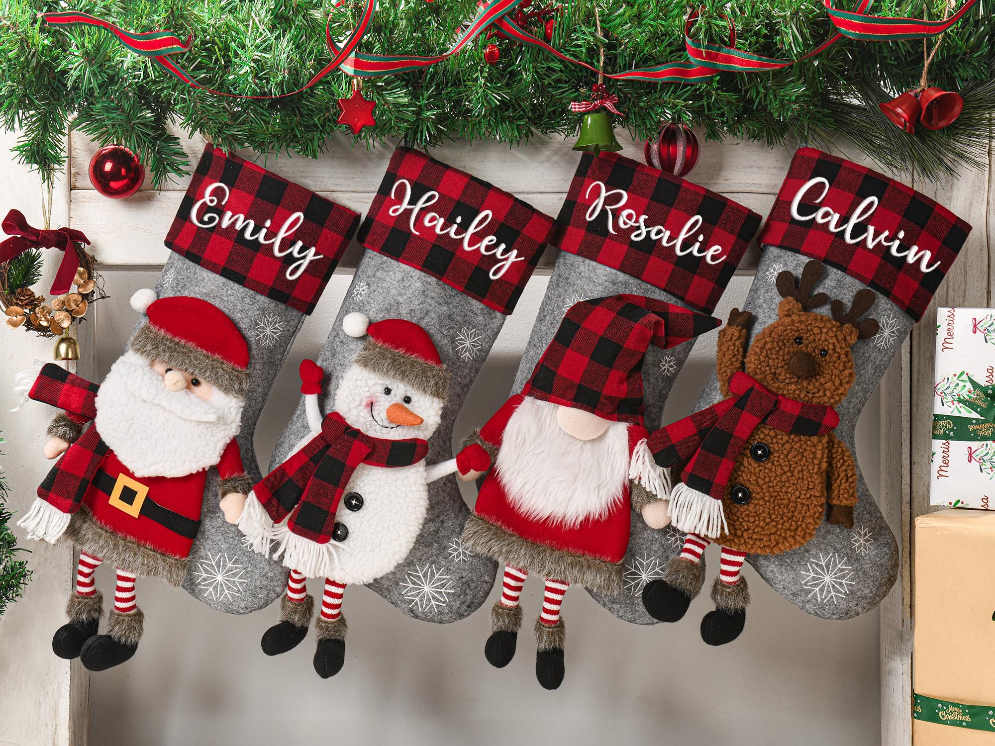 Personalized Family Christmas Stockings, Custom 3D Christmas Stockings, Holiday Decor, Embroidered Stockings With Name, Monogram Stocking