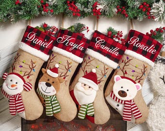 Personalized 3D Christmas Stockings, Custom Family Christmas Stockings, Holiday Decor, Embroidered Stockings With Name, Monogram Stocking