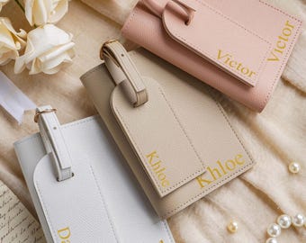 Personalized Luggage Tags, Custom Name Passport Holder & Luggage Tag Set, Wedding Favor, Bridesmaid Travel Gift
