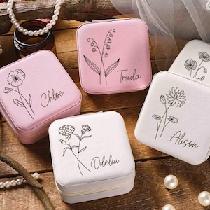Portagioielli personalizzato, regalo per damigella d'onore, regalo di nozze, regalo di festa, portagioielli inciso, piccolo organizer per orecchini quadrati
