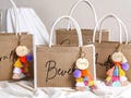 Bridesmaid Gift Bag with Charm, Personalized Bridesmaid Burlap Bag, beach bag, Bridesmaid Proposal, Bachelorette Party, Bridal Shower product logo