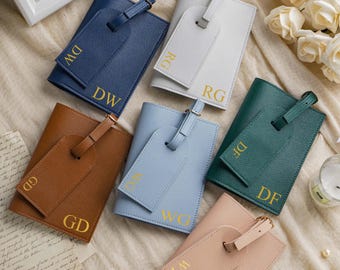 Personalized Passport Holder & Luggage Tag Set, Custom Name Luggage Tag, Wedding Favor, Friends Travel Gift