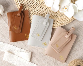 Personalized Luggage Tags, Custom Name Passport Holder & Luggage Tag Set, Bridesmaid Proposal, Travel Gifts