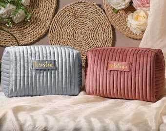 Personalized  Makeup Bag, Bridesmaid Cosmetic Bag, Bridesmaid Gifts, Wedding Gift, Velvet Cosmetic Bag, Bridesmaid Proposal, Gifts for Her