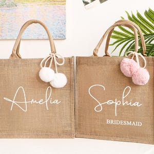 Custom Burlap Bridesmaid Gift Bag, Personalized Bachelorette Tote - Etsy
