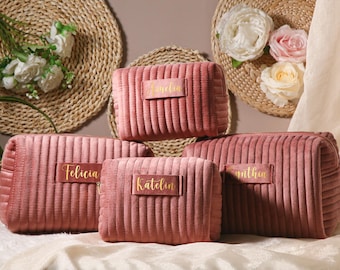 Personalized  Makeup Bag, Bridesmaid Cosmetic Bag, Bridesmaid Gifts, Wedding Gift, Velvet Cosmetic Bag, Bridesmaid Proposal, Gift for Her