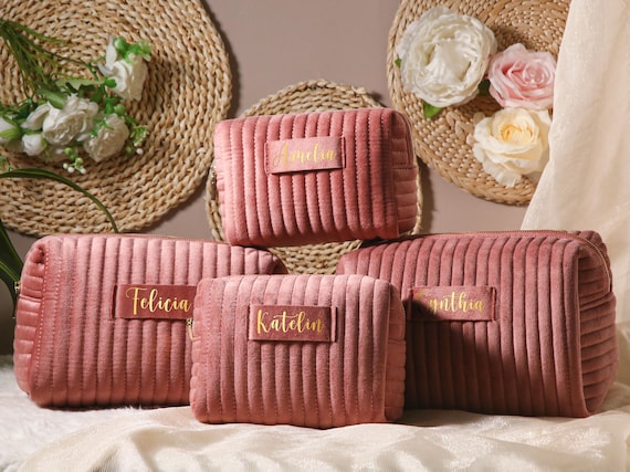 Trousse de maquillage personnalisée, trousse à cosmétiques de demoiselle d'honneur, cadeaux de demoiselle d'honneur, cadeau de mariage, trousse à cosmétiques en velours, proposition de demoiselle d'honneur, cadeau pour elle