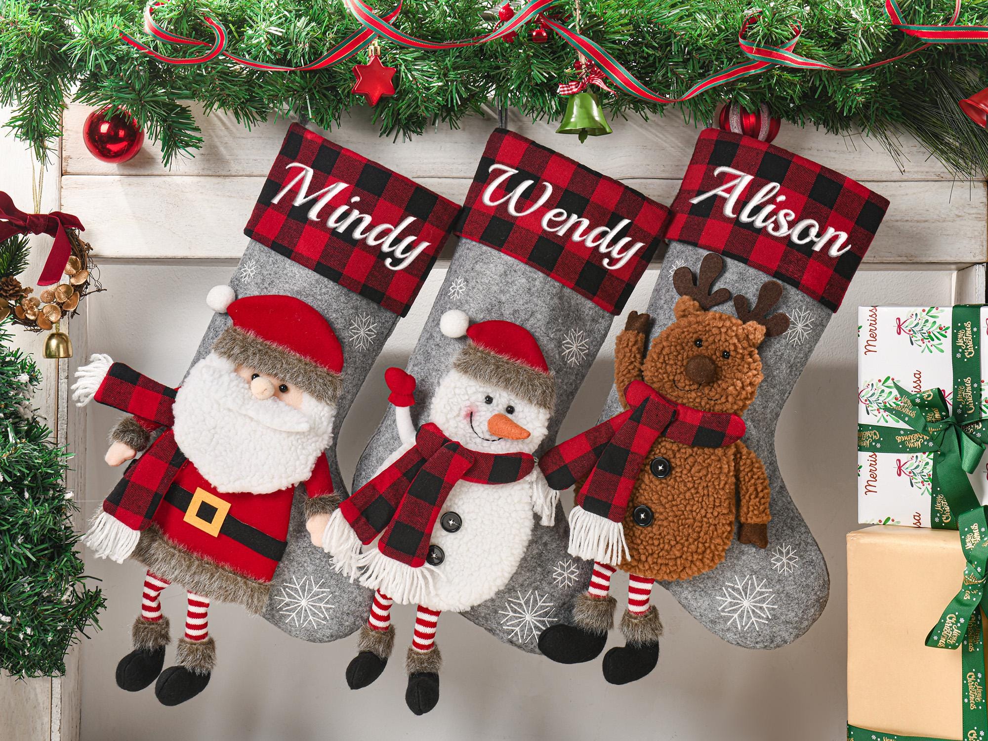 Personalized Family Christmas Stockings, Custom 3D Christmas Stockings, Holiday Decor, Embroidered Stockings With Name, Monogram Stocking