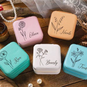 Portagioie da viaggio personalizzato, regalo per damigella d'onore, regalo di nozze, regalo di festa, portagioie inciso, piccolo organizer per orecchini quadrati