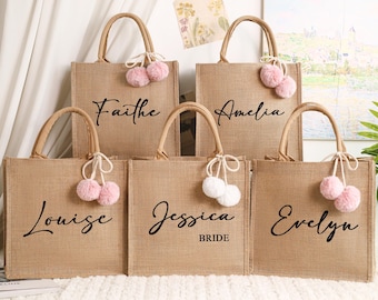 Personalized Burlap Bridesmaid Gift Bags, Beach Tote Bag, Bachelorette Party, Bridal Shower Gifts