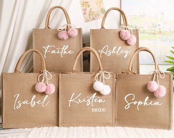 Custom Burlap Bridesmaid Gift Bag, Personalized Bachelorette Tote