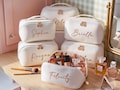 Personalized Leather Embroidered Makeup Bag, Large Cosmetic Bag, Bridesmaid Gift, Christmas Gifts