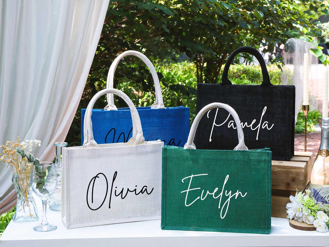 Bridesmaid Gift Bag, Custom Burlap Gift Bag With Name, Bridesmaid ...