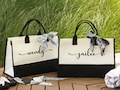 Custom Bridesmaid Burlap Bags, Personalized Beach Tote Bags, Bridesmaid Gifts Bags & Monogram Ribbon, Canvas Jute Tote Gift Bags