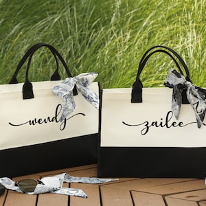 Sacs en toile de jute personnalisés pour demoiselle d'honneur, sacs cabas de plage personnalisés, sacs cadeaux de demoiselle d'honneur et ruban monogramme, sacs cadeaux cabas en toile de jute