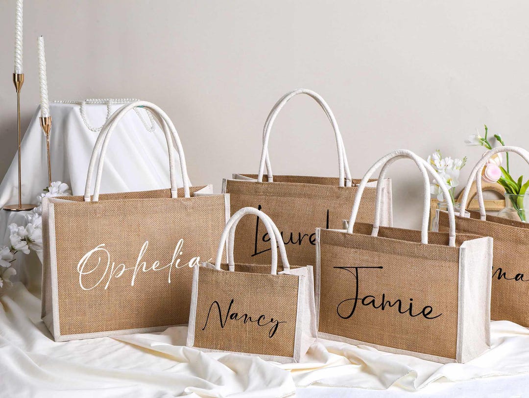 Personalized Bridesmaid Burlap Bag With Charm, Bridesmaid Gift Bag ...