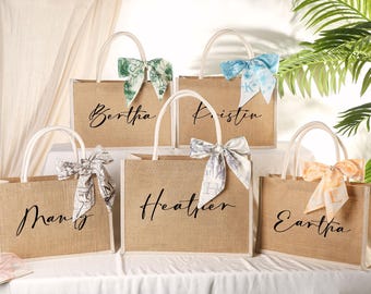 Bridesmaid Burlap Bags, Custom Beach Tote Bags with Scarf, Bridesmaid Gifts Bags, Bachelorette Party, Bridesmaid Proposal, Bridal Shower