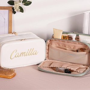 Brautjungfer bestickte Make-up-Tasche, benutzerdefinierte Kosmetiktasche mit großer Kapazität, Brautpartygeschenk, Brautjungfer Geschenke, Reise-Aufbewahrungs-Organisator