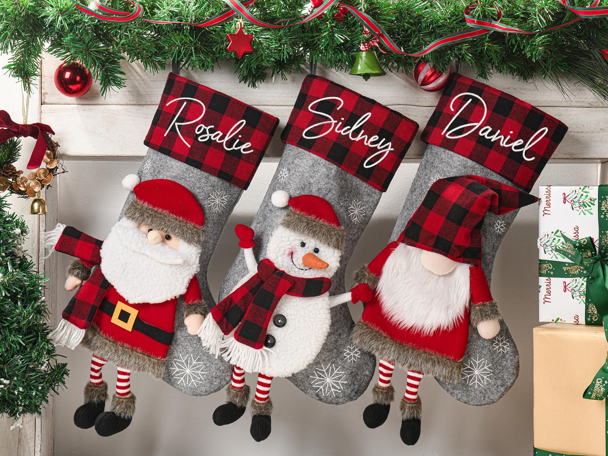 Personalized Family Christmas Stockings, Custom 3D Christmas Stockings, Holiday Decor, Embroidered Stockings With Name, Monogram Stocking
