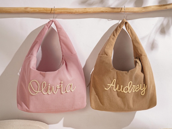 Personalized Corduroy Tote, Bridesmaid Gift, Custom Name Tote Bag, Half Moon Bag, Everyday Essential & Weekender, Gift for Her