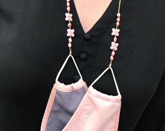 Pink Crystals and Pearls Mask Chain Necklace