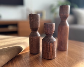 Bougeoir en bois fabriqué à la main : charme rustique pour des nuits douillettes, Mid-Century, style nordique, style scandinave, lot de 3 bougeoirs en bois