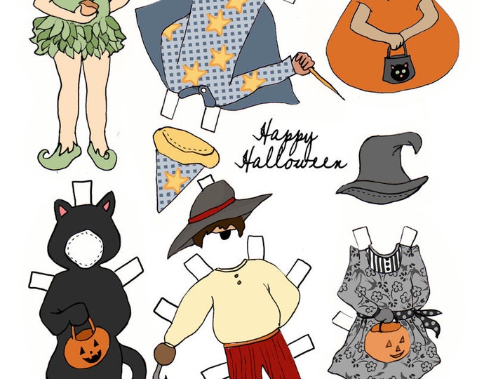 Paper Dolls PDF Printable Halloween 6 dolls and outfits | Etsy
