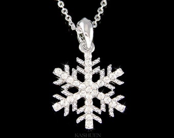 Swarovski Crystal SNOWFLAKE Sterling Silver Necklace Snow Winter Holiday Seasonal Charm Jewelry Christmas 20th 30th 40th 50th Birthday Gift