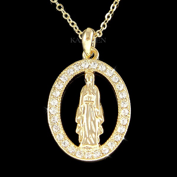Pendentif Vierge De Guadalupe Plaqué Or Blanc Avec Chaîne 20 Pouces - Neuf Avec étiquettes