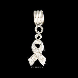 Swarovski Crystal Lung Cancer Awareness European Bracelet Charm Clear Ribbon Jewelry Family Support Christmas 50th 60th 70th Birthday Gifts
