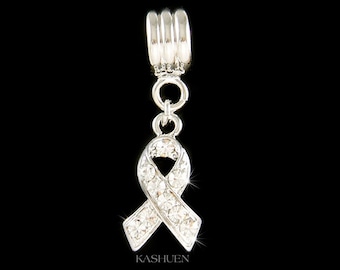 Swarovski Kristall Lung Cancer Awareness European Armband Charm Clear Ribbon Schmuck Familie Unterstützung Weihnachten 50. 60. 70. Geburtstag Geschenke