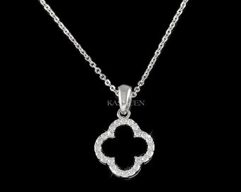 Dainty Cubic Zirconia CZ 1/2" Lucky Four Leaf Clover Irish Shamrock Sterling Silver 14K Gold Filled Necklace Jewelry Christmas Birthday Gift