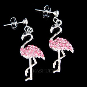 Swarovski Crystal Pink Flamingo Elegant Bird Nature Lover Charm Stick Earrings Jewelry Mother's Day Best Friends Christmas Birthday Gift New