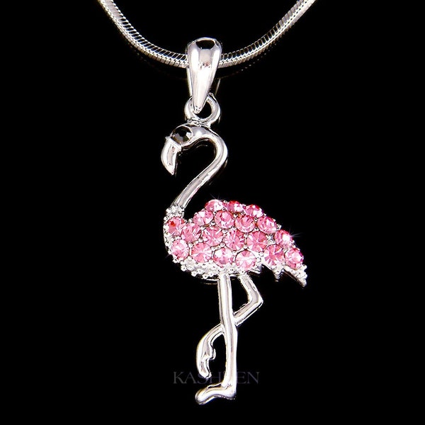 Swarovski Crystal Pink Flamingo Charm Necklace Bird Nature Lover Pendant Chain Jewelry Christmas 17th 18th 20th 30th 40th Birthday Gift New