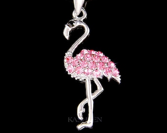 Swarovski Crystal Pink Flamingo Charm Necklace Bird Nature Lover Pendant Chain Jewelry Christmas 17th 18th 20th 30th 40th Birthday Gifts New