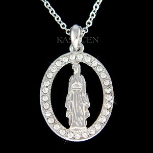 Cristallo Swarovski ovale Vergine Maria Nostra Signora della Virgen de Guadalupe Croce Religiosa Collana in argento sterling Donna Uomo Gioielli unisex Regalo