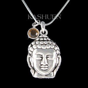 Personalized Buddha Head Buddhist Swarovski Crystal Birthstone Meditation Necklace Jewelry 30th 35th 40th 50th 60th Birthday Unisex Gift New